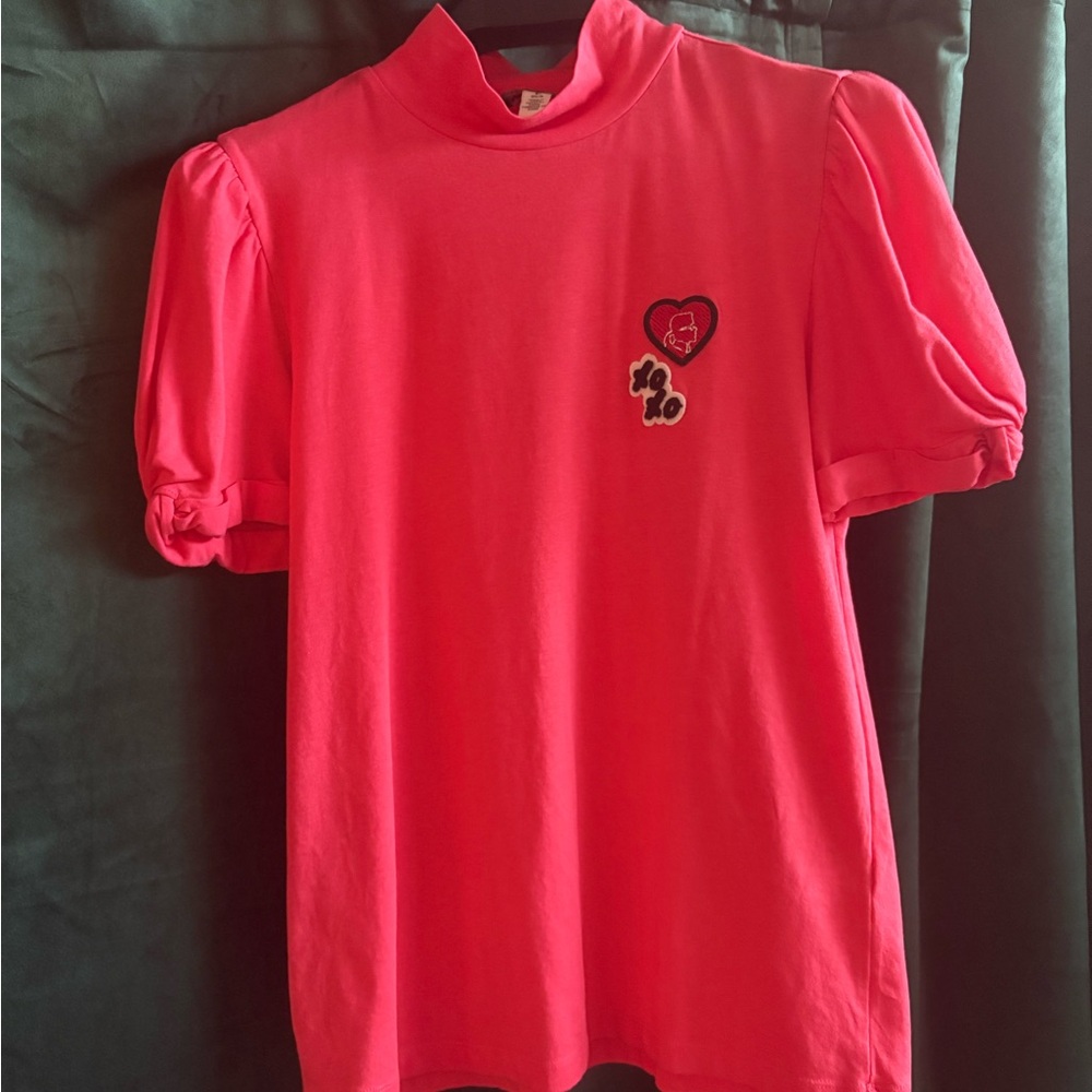 Karl Lagerfeld Pink Short Sleeve Tee with Puff Sleeves